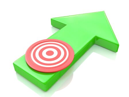 Green arrow direction to the target in the design of information related to the objectivesの写真素材