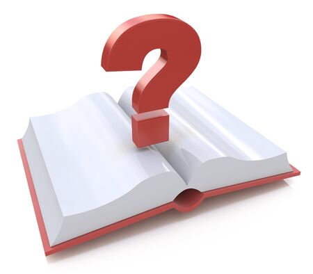 Blank open book and a question mark. 3d render illustration in the design of information related to the faqの写真素材