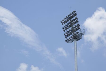 Close-up of football stadium floodlights