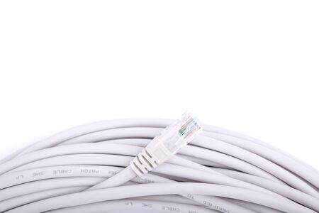 Gray LAN cable on white background