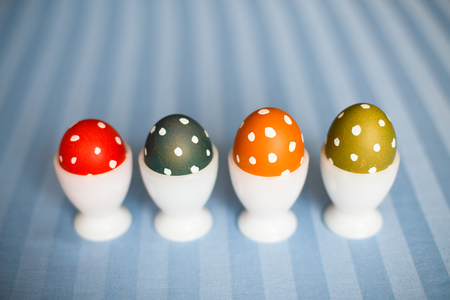 Colorful painted Easter eggs. Easter still lifeの写真素材