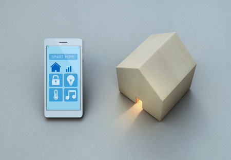 House control with mobile phone- 3d renderingの写真素材