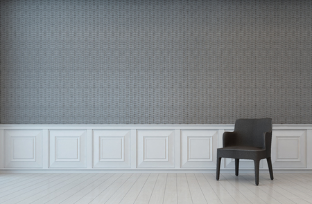 white and gray wall room with armchair - 3d renderingの写真素材