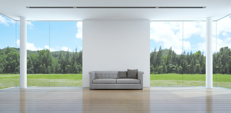 green garden view living room interior in modern house - 3D renderingの写真素材