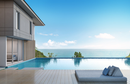 sea view house with pool in modern design - 3d renderingの写真素材