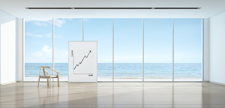 Tourism business concept graph in sea view room, Beach front - 3D renderingの写真素材