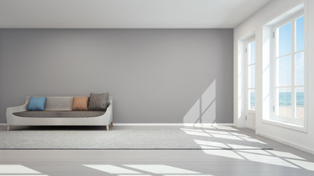 Sea view living room in modern beach house, Summer home - 3D renderingの写真素材