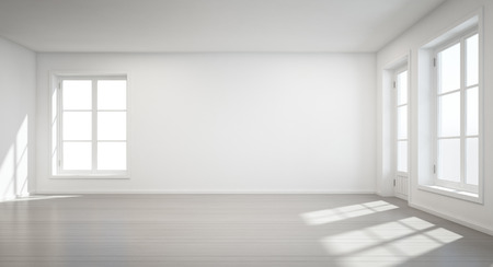 Vintage white room with door and window in new home - 3D renderingの写真素材