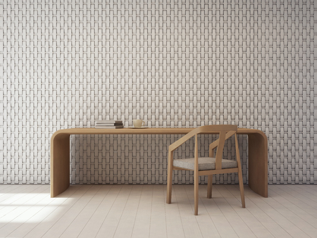 Wall decoration pattern in modern white interior, Home office - 3d renderingの写真素材