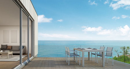Outdoor dining, Beach house with sea view in modern design - 3d renderingの写真素材