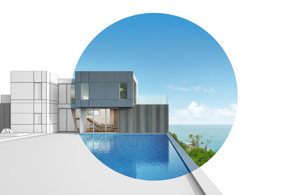 Architecture design of sea view modern house - 3D renderingの写真素材