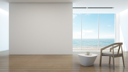 Beach house, Sea view interior of modern home - 3d renderingの写真素材