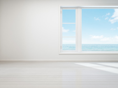 Vintage white room with  window in new home, Beach house - 3D renderingの写真素材