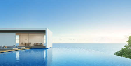 Sea view house with pool in modern design, Luxury villa - 3d renderingの写真素材
