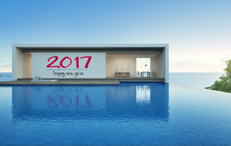 Sea view house with pool in modern design, Luxury villa - 3d renderingの写真素材