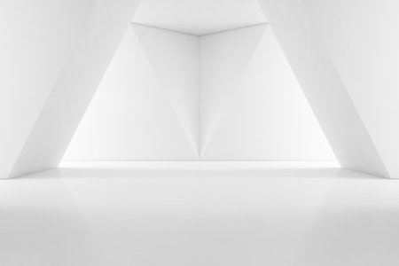 Modern interior design of showroom with empty floor and white wall background - 3d renderingの写真素材