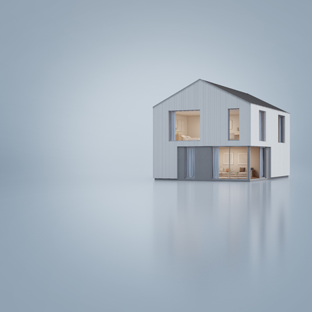 Scandinavian house in modern design with copy space, New home for big family on empty gray floor background - 3d rendering of residential buildingの写真素材