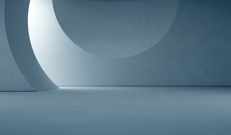 Abstract interior design of modern showroom with empty floor and concrete wall background - Stage 3d renderingの写真素材