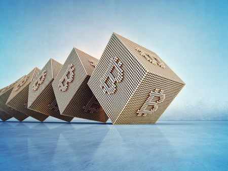 Bitcoin symbol in blockchain technology and cryptocurrency concept. Abstract background 3d illustration.の写真素材