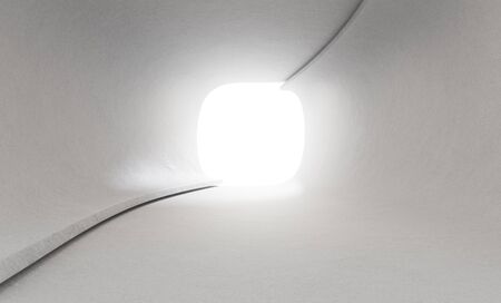 Abstract interior design of modern showroom with empty floor and white wall. Future concept architecture 3d rendering.の写真素材