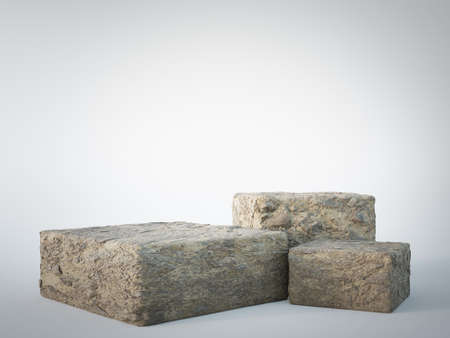 Empty cube stone podiums in studio or showroom. Product display stand 3d illustration.の写真素材