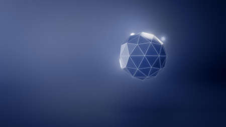 3d rendering of low poly sphere in digital technology concept. Geometric shape with dark blue color background.の写真素材