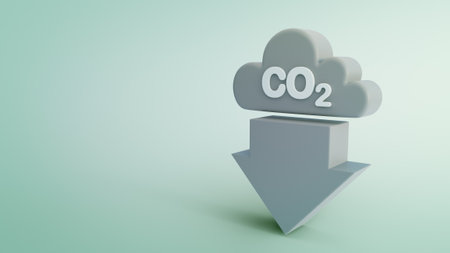 CO2 cloud  icon on green background in environmental concept. 3d illustration of carbon dioxide emissions symbol.の写真素材