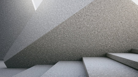 Geometric shapes structure on gray concrete floor. Abstract architecture design 3d illustration.の写真素材