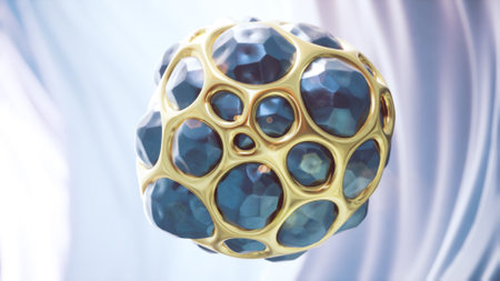 Blue balloon pulsates in golden cage. 3d rendering of jewellery on abstract background .の写真素材