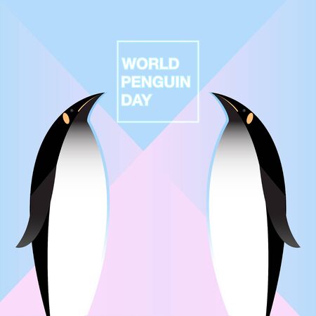 Two penguins on a pink-blue background. Vector illustration.の写真素材
