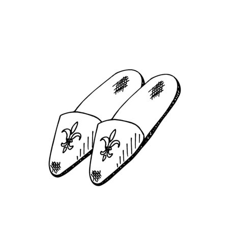 Vector illustration of hand drawn graphic women footwear. Casual home style. Slippers, mule, vienna heel. Doodle, hand drawing, isolated object.の写真素材