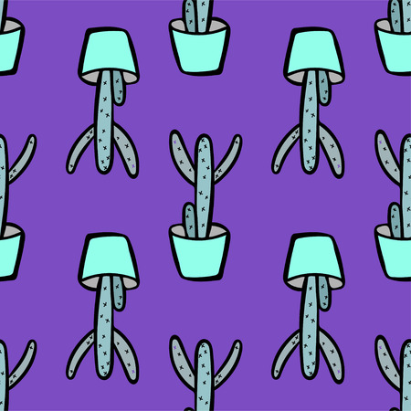 Vector seamless pattern with hand drawn succulent. Doodle style and candy colors.の写真素材