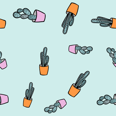 Vector seamless pattern with hand drawn succulent. Doodle style and candy colors.の写真素材