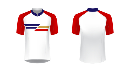 Templates of sportswear designs for sublimation printing. Uniform blank for triathlon, cycling, running competition, marathon and racing games. Vector mockup.のイラスト素材