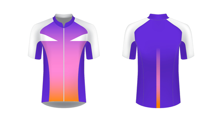 Templates of sportswear designs for sublimation printing. Uniform blank for triathlon, cycling, running competition, marathon and racing games. Vector mockup.のイラスト素材
