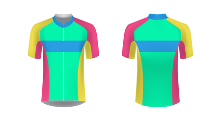 Templates of sportswear designs for sublimation printing. Uniform blank for triathlon, cycling, running competition, marathon and racing games. Vector mockup.のイラスト素材