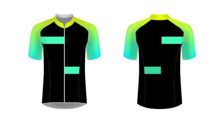 Templates of sportswear designs for sublimation printing. Uniform blank for triathlon, cycling, running competition, marathon and racing games. Vector mockup.のイラスト素材