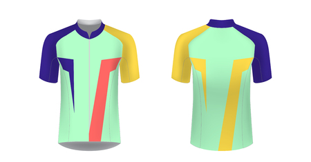 Templates of sportswear designs for sublimation printing. Uniform blank for triathlon, cycling, running competition, marathon and racing games. Vector mockup.のイラスト素材