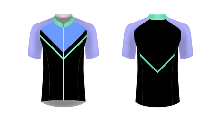 Templates of sportswear designs for sublimation printing. Uniform blank for triathlon, cycling, running competition, marathon and racing games. Vector mockup.のイラスト素材