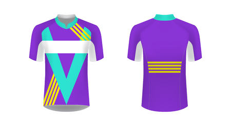 Cycling Jersey vector mockup. T-shirt sport design template. Sublimation printing for sportswear. Apparel blank for triathlon, cycling, running competition, marathon and racing games.のイラスト素材