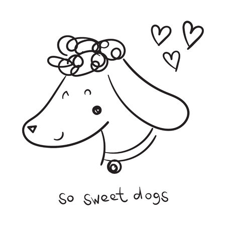 Doodle dog portraits. Vector illustration of poodle. Smile dog faces.のイラスト素材