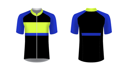 Templates of sportswear designs for sublimation printing. Uniform blank for triathlon, cycling, running competition, marathon and racing games. Vector mockup.のイラスト素材