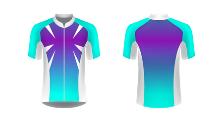 Sportswear templates. Designs for sublimation printing. Uniform blank for triathlon, cycling, cross country, run, marathon, race. Vector mocup. Team or uniform concept. Cycling tour kit design.のイラスト素材