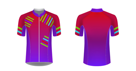 Sportswear templates. Designs for sublimation printing. Uniform blank for triathlon, cycling, cross country, run, marathon, race. Vector mocup. Team or uniform concept. Cycling tour kit design.のイラスト素材