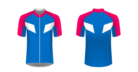 Sportswear templates. Designs for sublimation printing. Uniform blank for triathlon, cycling, cross country, run, marathon, race. Vector mocup. Team or uniform concept. Cycling tour kit design.のイラスト素材