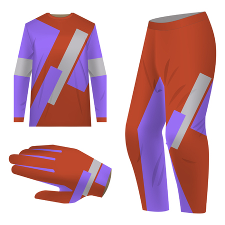 Motocross sportswear kit design. Total look sportswear design for competitions, promo, racing, gaming. Templates jersey for mountain biking, downhill. Sublimation print. Vector illustration.のイラスト素材