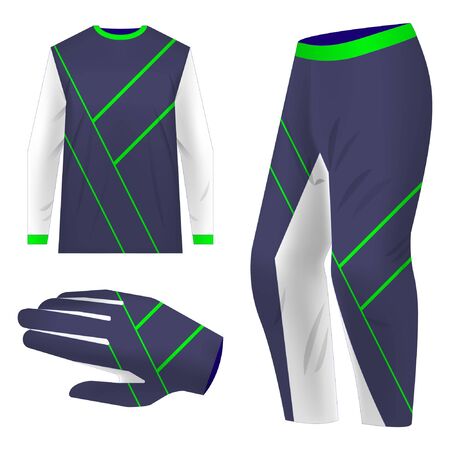 Motocross sportswear kit design. Total look sportswear design for competitions, promo, racing, gaming. Templates jersey for mountain biking, downhill. Sublimation print.のイラスト素材