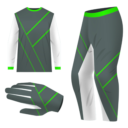 Motocross sportswear kit design. Total look sportswear design for competitions, promo, racing, gaming. Templates jersey for mountain biking, downhill. Sublimation print. Vector illustration.のイラスト素材