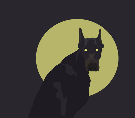Doberman against the moonのイラスト素材