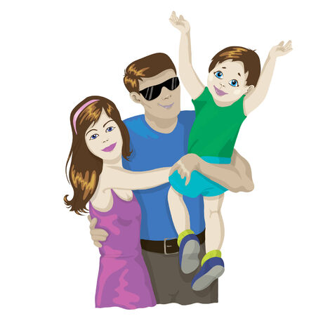 The fine young married couple with the son, to embrace the child, a family, embracesのイラスト素材